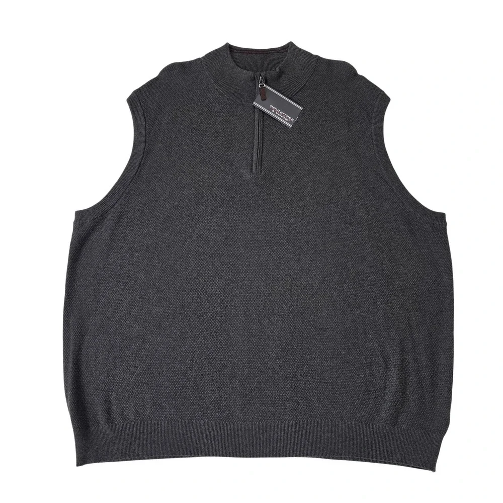 Roundtree & Yorke Quarter Zip Sweater Vest 4XT Gray Mens Tall Mock Neck NWT